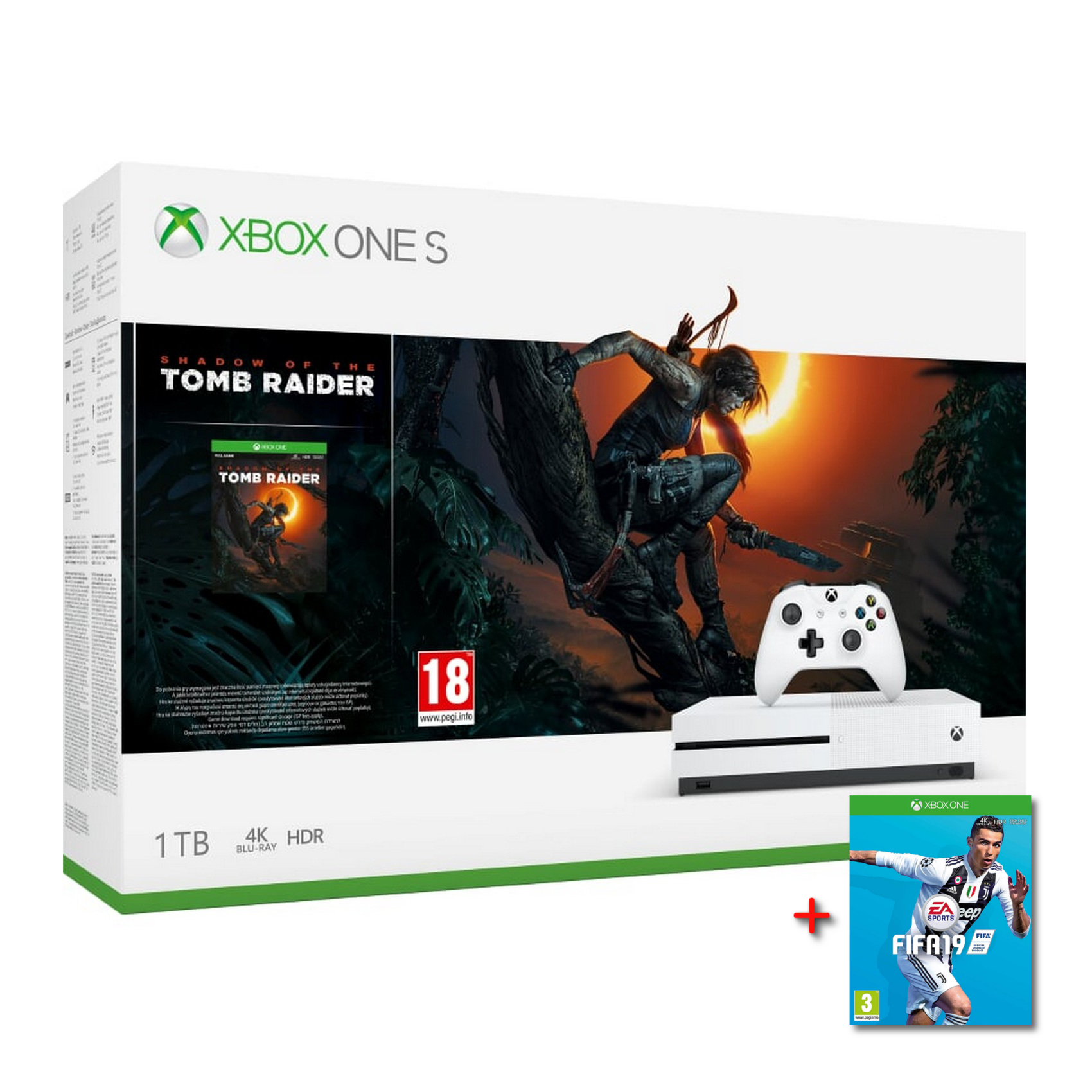 Microsoft Xbox One S 1TB Shadow of the Tomb Raider + FIFA 19 Bundle