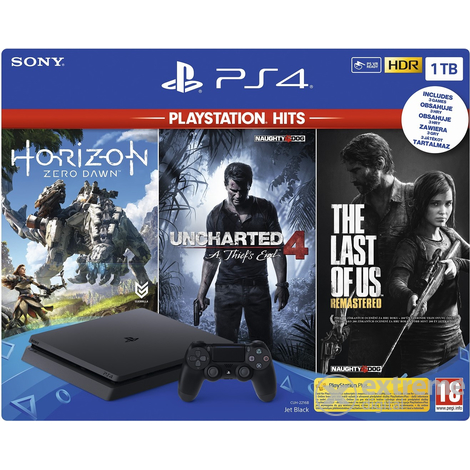 PlayStation 4 Slim Jet Black 1TB + Horizon Zero Dawn + Uncharted 4 + The Last Of Us   