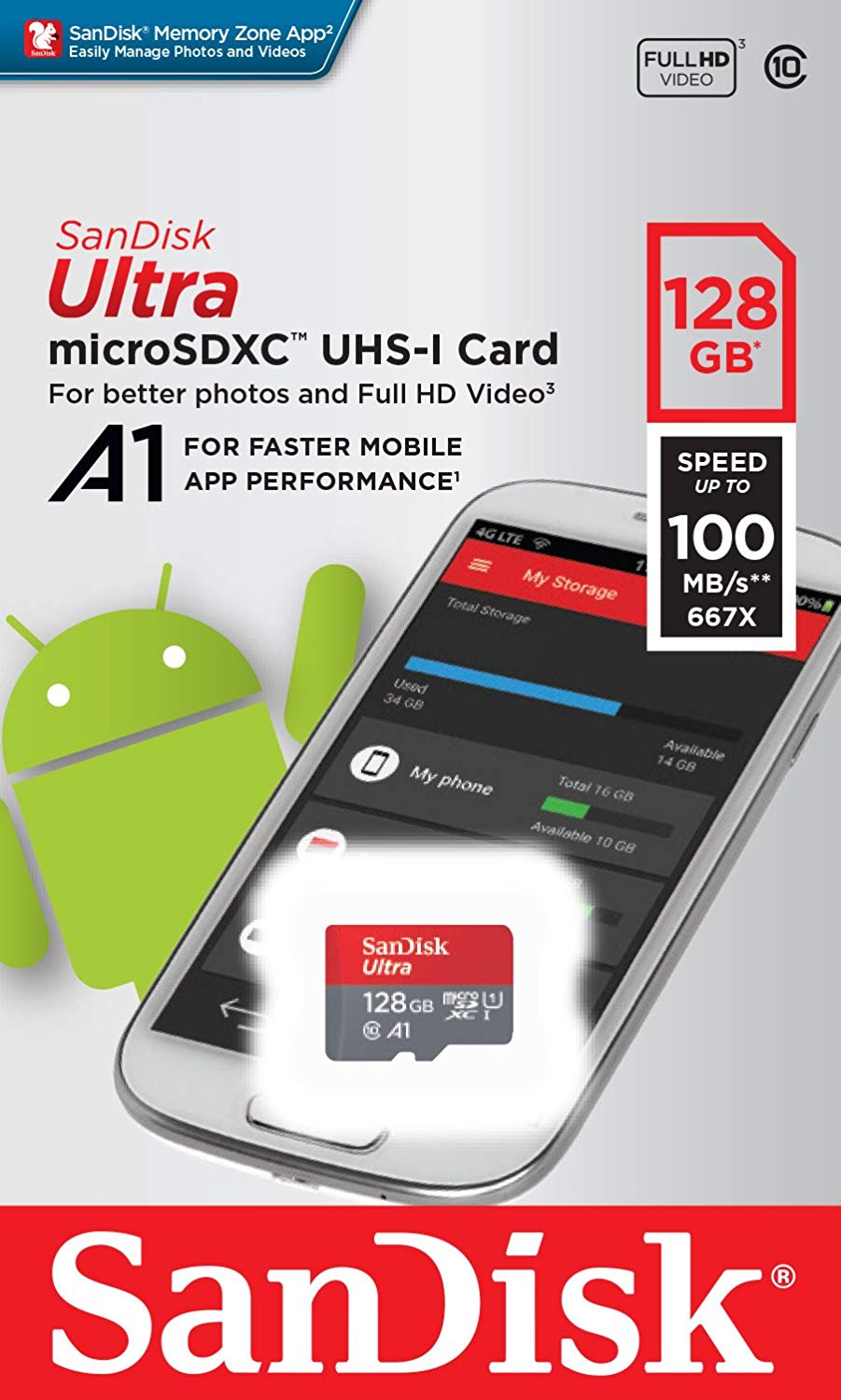 SanDisk Ultra 128GB Micro SDXC Memóriakártya A1 UHS-I Android Class 10 + Adapter
