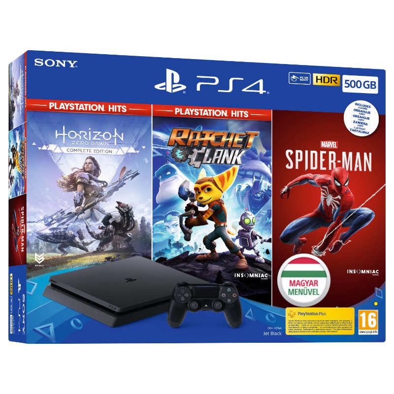 PlayStation 4 Slim 500GB Mega Pack (3 hónap PS Plus + 3db ajándék játék) - PlayStation 4 Gépek