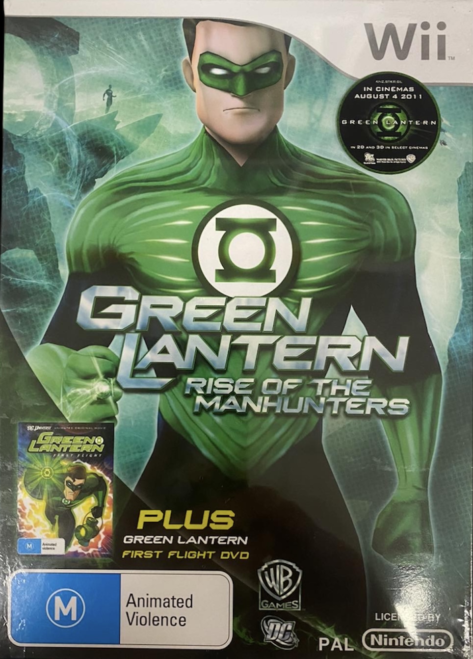 Green Lantern Rise of the Manhunters + First Flight bónusz DVD (ausztrál-PAL) - Nintendo Wii Játékok