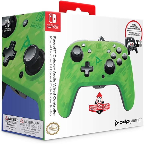 PDP Faceoff Deluxe+ Audio Nintendo Switch zöld terepmintás kontroller - Nintendo Switch Kontrollerek