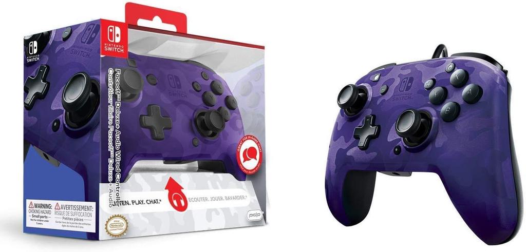 PDP Faceoff Deluxe+ Audio Nintendo Switch lila terepmintás kontroller