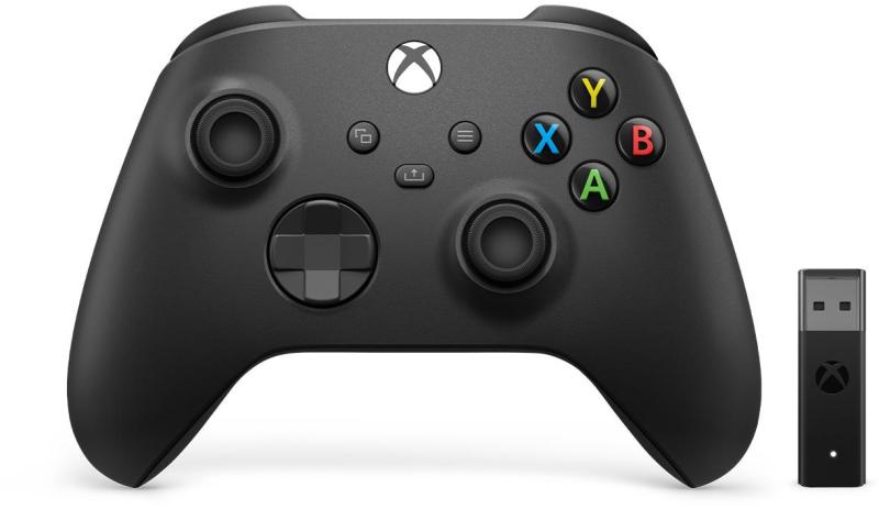 Xbox Wireless Controller Fekete + Wireless Adapter for Windows (Xbox One Kompatibilis) - Xbox Series X Kontrollerek