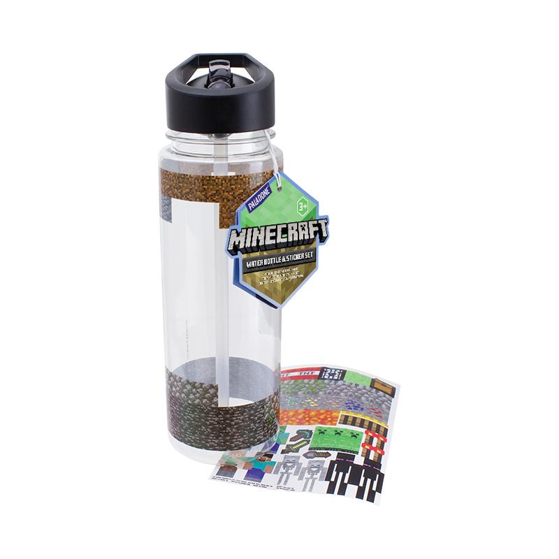 Minecraft Water Bottle and Stickers gift set