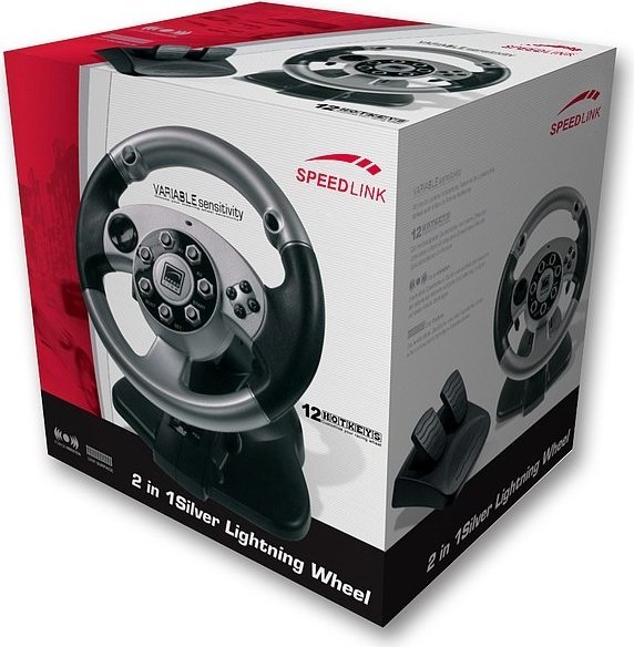 Speedlink 2 in 1 silver lightning wheel (PS2, PC) - PlayStation 2 Kiegészítők